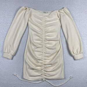 Farrow Dress Womens Medium Ruched Ribbed Capsule Neutral Minimalist Event Office